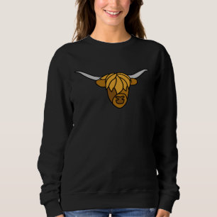 Cow  Scottish Shaggy Highland Cow Head with Horns Sweatshirt