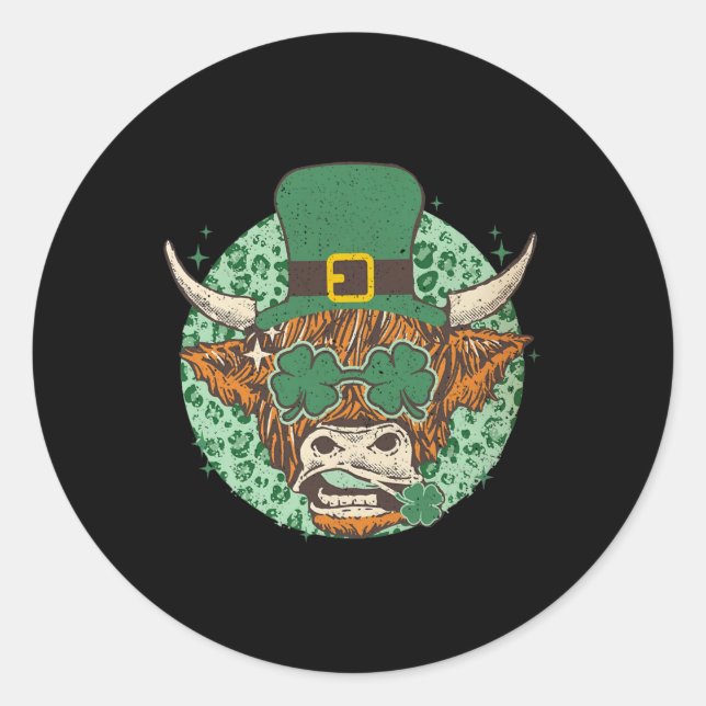 Cow Shamrock Coquette Bow St Patrick's Day  Classic Round Sticker (Front)