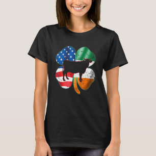 Cow Shamrock Irish Ireland American Flag St Patric T-Shirt