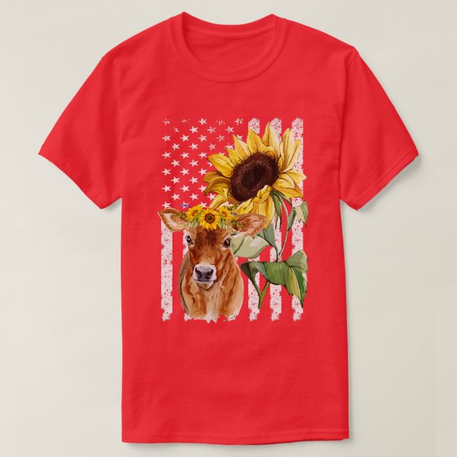 Cow Shirt Cow American Flag Shirt Cow Sunflower Co (Design Front)
