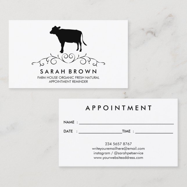 Cow Silhouette Appointment  Business Card (Front/Back)