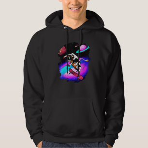 Cow Skateboarding in Outer Space Retro Vintage Ska Hoodie