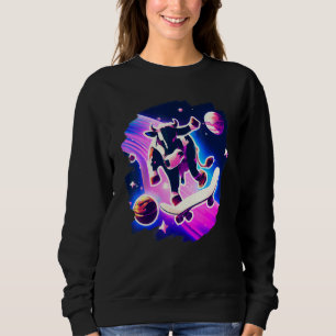 Cow Skateboarding in Outer Space Retro Vintage Ska Sweatshirt