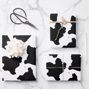 Cow Skin Black and White Pattern Wrapping Paper Sheet