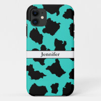 Cow Skin Black White And Turquoise Pattern