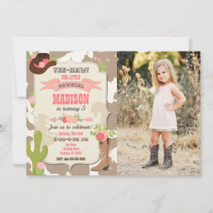Cow Skin Cowgirl Western Party Birthday Invitation