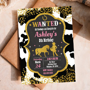 Cow Skin Cowgirl Western Party Birthday Invitation