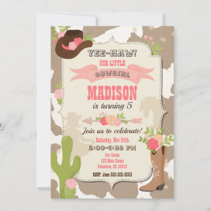 Cow Skin Cowgirl Western Party Birthday Photo Invitation