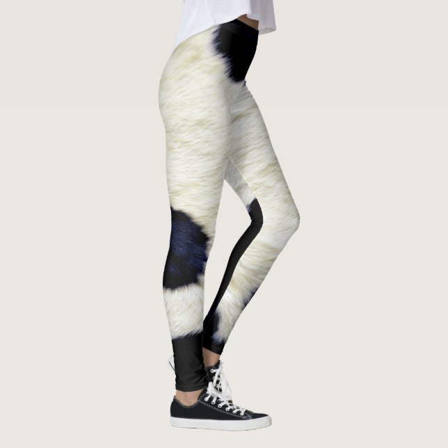 Cow Skin Fur Texture Black and White Customise Leggings (Right)