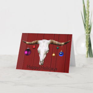 Cow Skull Christmas Ornaments Red Barn Happy Hol Holiday Card