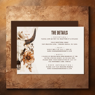 Cow Skull Floral Boho Western Wedding Details Enclosure Card