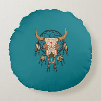 Cow Skull Southwestern Dream Catcher Round Cushion