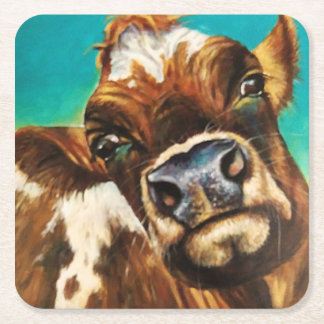 Cow Smootches Square Paper Coaster