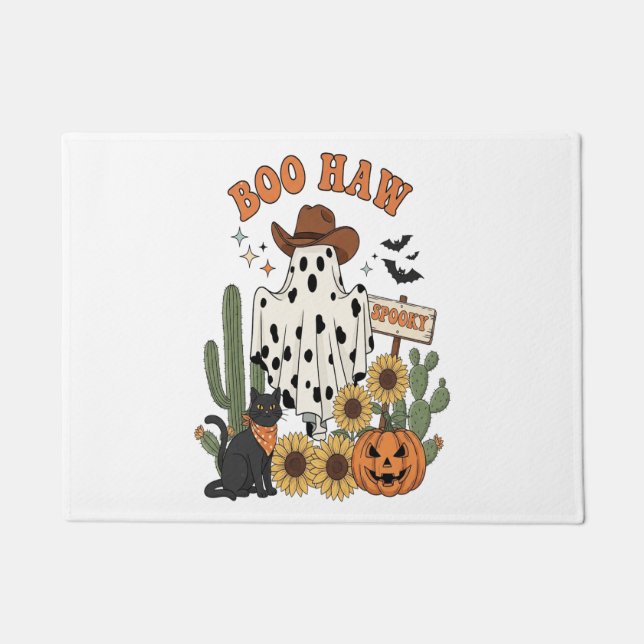 Cow Spot Ghost Western-Funny Halloween Doormat (Front)