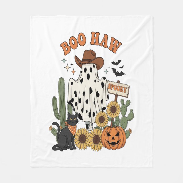 Cow Spot Ghost Western-Funny Halloween Fleece Blanket (Front)