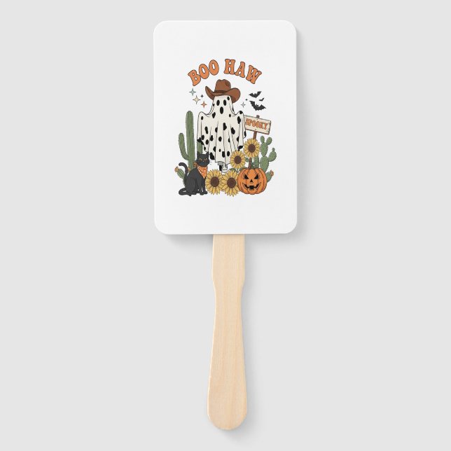 Cow Spot Ghost Western-Funny Halloween Hand Fan (Front)