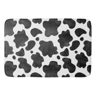 Cow Spots Pattern Black and White Animal Print Bath Mat