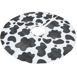 Cow Spots Pattern Black and White Animal Print Brushed Polyester Tree Skirt