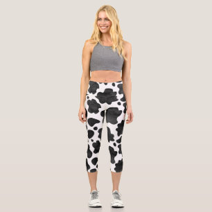Cow Spots Pattern Black and White Animal Print  Capri Leggings