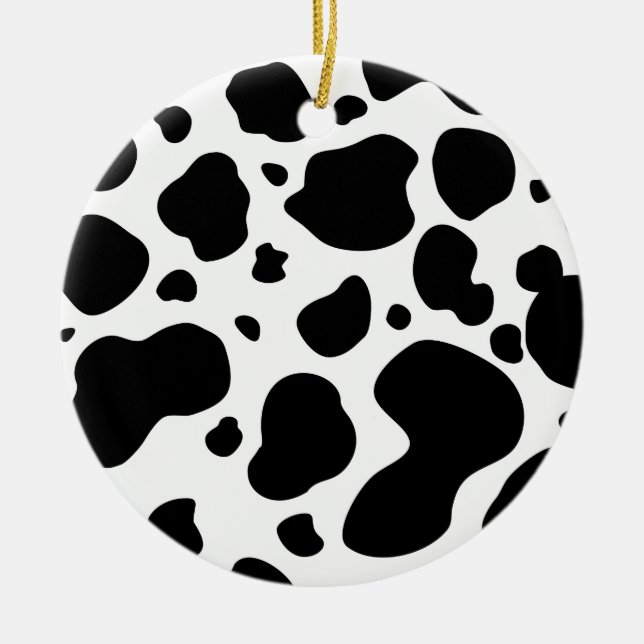 Cow Spots Pattern Black and White Animal Print Ceramic Tree Decoration (Front)