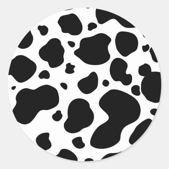 Cow Spots Pattern Black and White Animal Print Classic Round Sticker (Front)