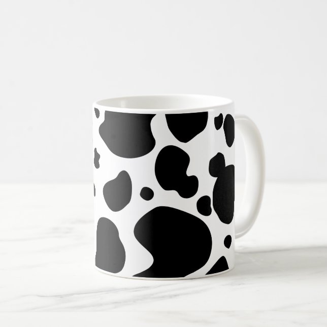 Cow Spots Pattern Black and White Animal Print Coffee Mug (Front Right)