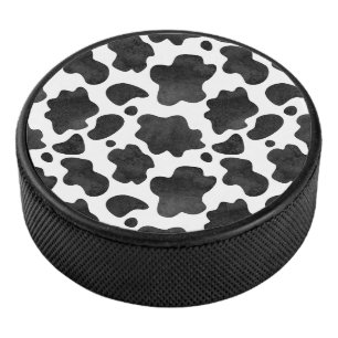 Cow Spots Pattern Black and White Animal Print Hockey Puck