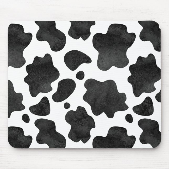 Cow Spots Pattern Black and White Animal Print Mouse Pad (Front)