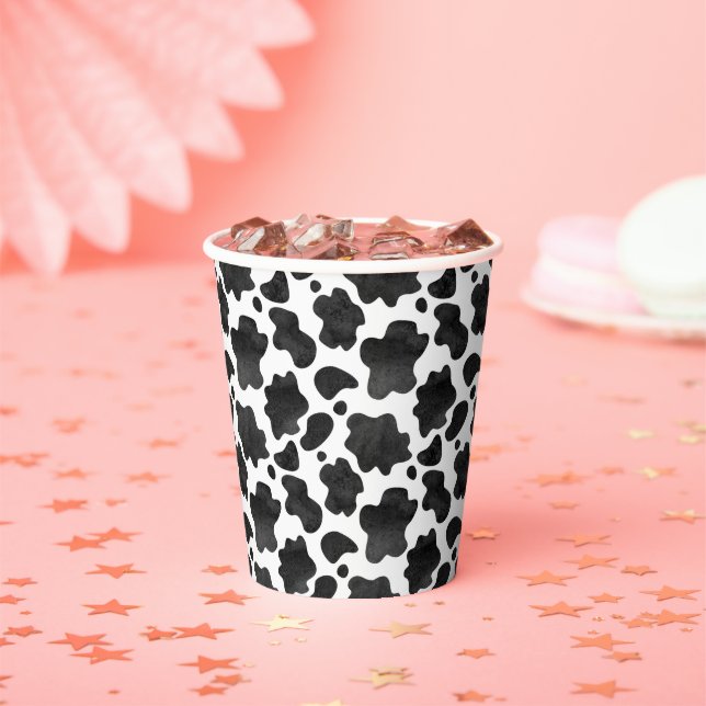 Cow Spots Pattern Black and White Animal Print Paper Cups (Insitu)