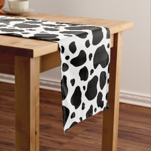 Cow Spots Pattern Black and White Animal Print Short Table Runner
