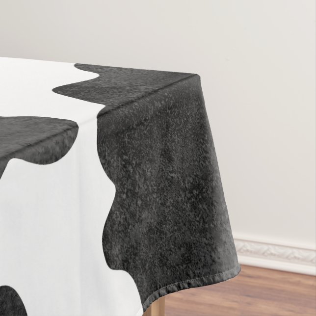 Cow Spots Pattern Black and White Animal Print Tablecloth (In Situ)