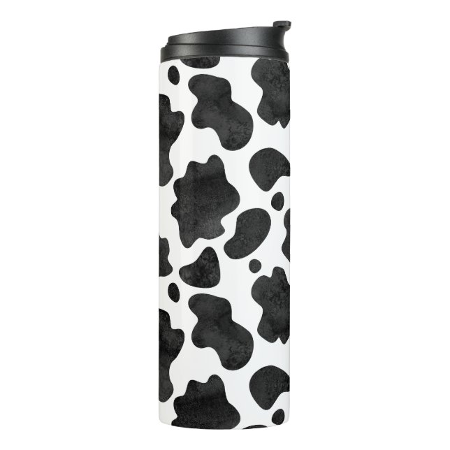 Cow Spots Pattern Black and White Animal Print Thermal Tumbler (Rotated Left)