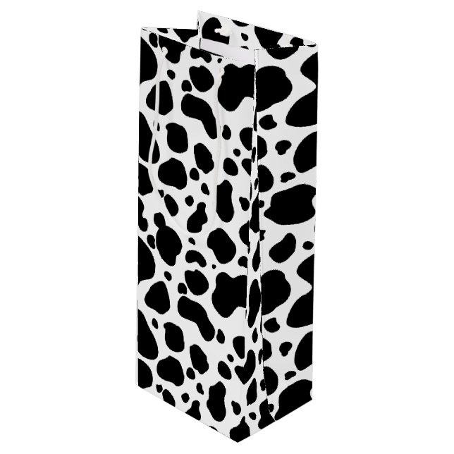 Cow Spots Pattern Black and White Animal Print Wine Gift Bag (Front Angled)