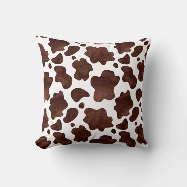 Cow Spots Pattern Brown and White Animal Print Cushion (Front)