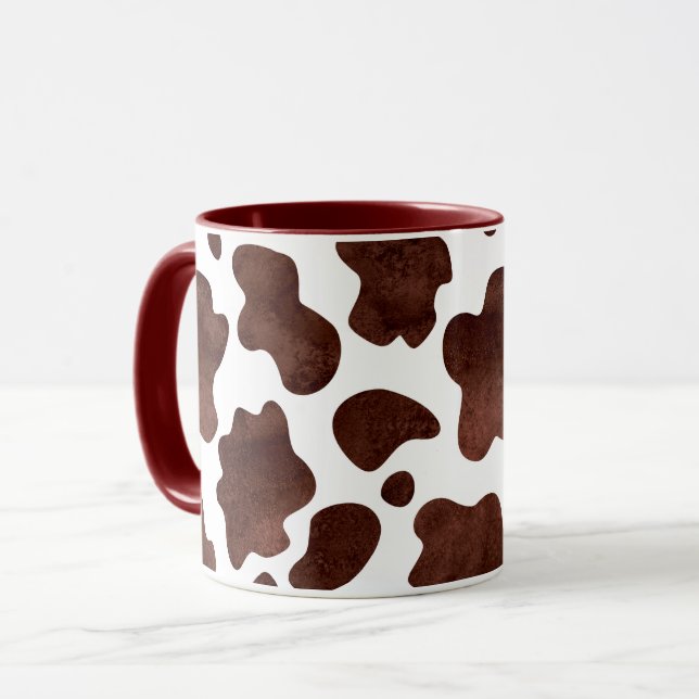 Cow Spots Pattern Brown and White Animal Print Mug (Front Left)