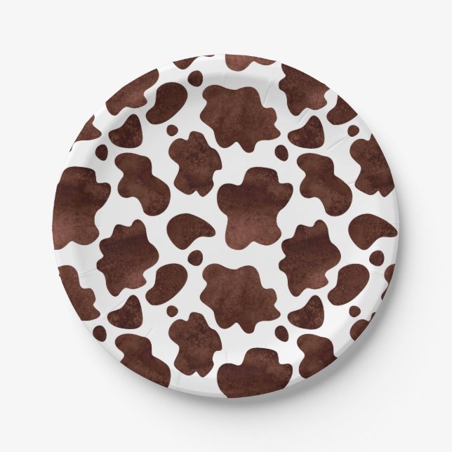 Cow Spots Pattern Brown and White Animal Print Paper Plate (Front)