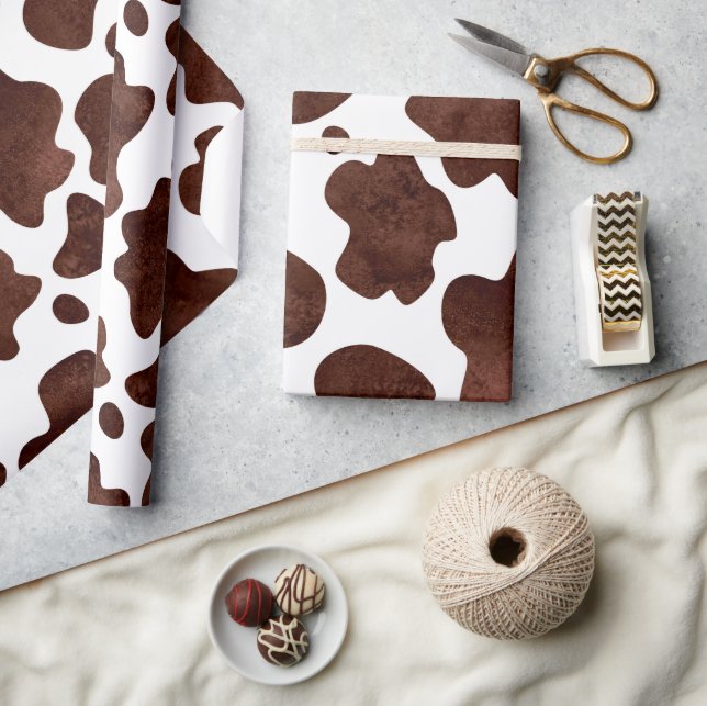 Cow Spots Pattern Brown and White Animal Print Wrapping Paper (Crafts)