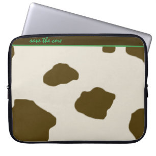 Cow Spots SAVE THE COW brown Laptop Sleeve