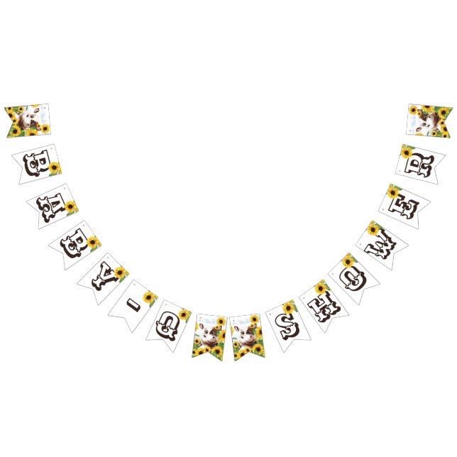 Cow Sunflower Baby Q Barbecue Bunting Flags (All)