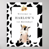 Cow Sunflower Birthday Welcome Sign