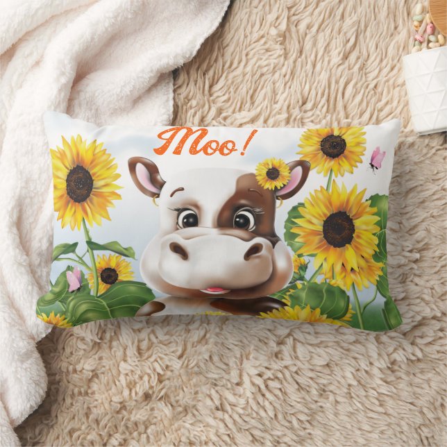 Cow Sunflower Farm Lumbar Cushion (Blanket)