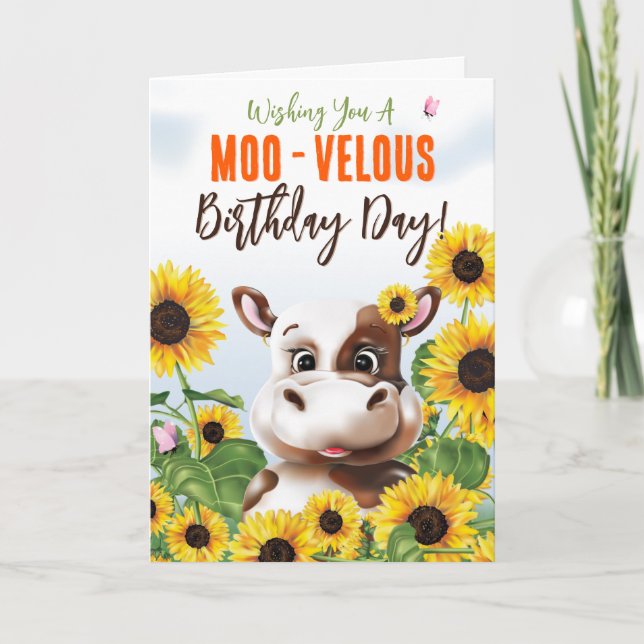 Cow Sunflower Funny Birthday Card (Front)