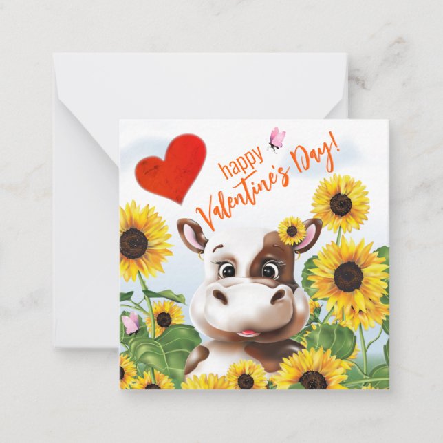 Cow Sunflower Funny Farm Classroom Valentine Card (Front)