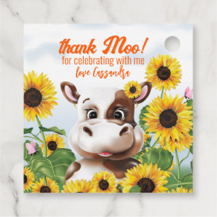 Cow Sunflower Funny Farm Thank You Favour Tags