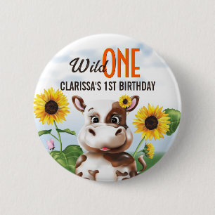 Cow Sunflower Girl First Birthday 6 Cm Round Badge