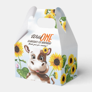 Cow Sunflower Girl First Birthday Favour Box
