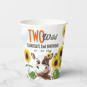 Cow Sunflower Girl Second Birthday Paper Cups