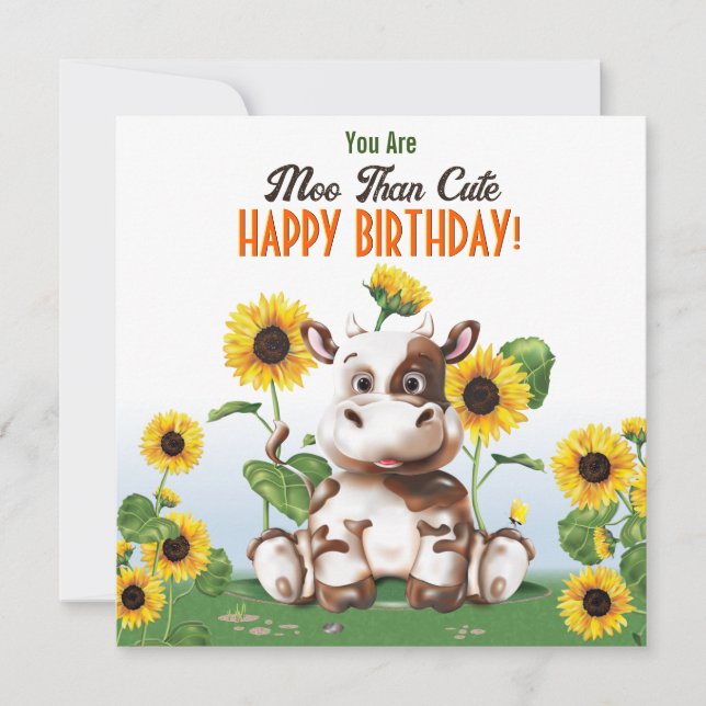Cow Sunflower Kids Birthday (Front)