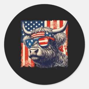 Cow Sungles American Flag 4th Of July Farmer  Classic Round Sticker