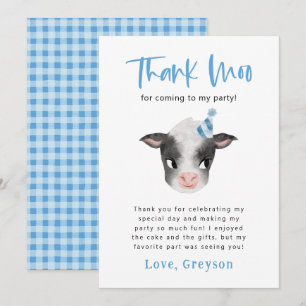 Cow Thank Moo Boy Birthday Party You Card